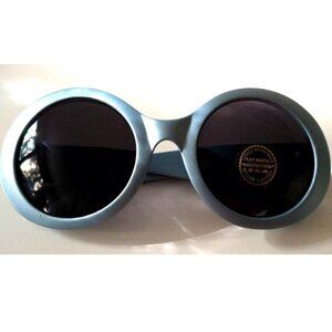 Jackie O-Style Round Oversized Sunglasses Blue Frame Retro 90s Deadstock